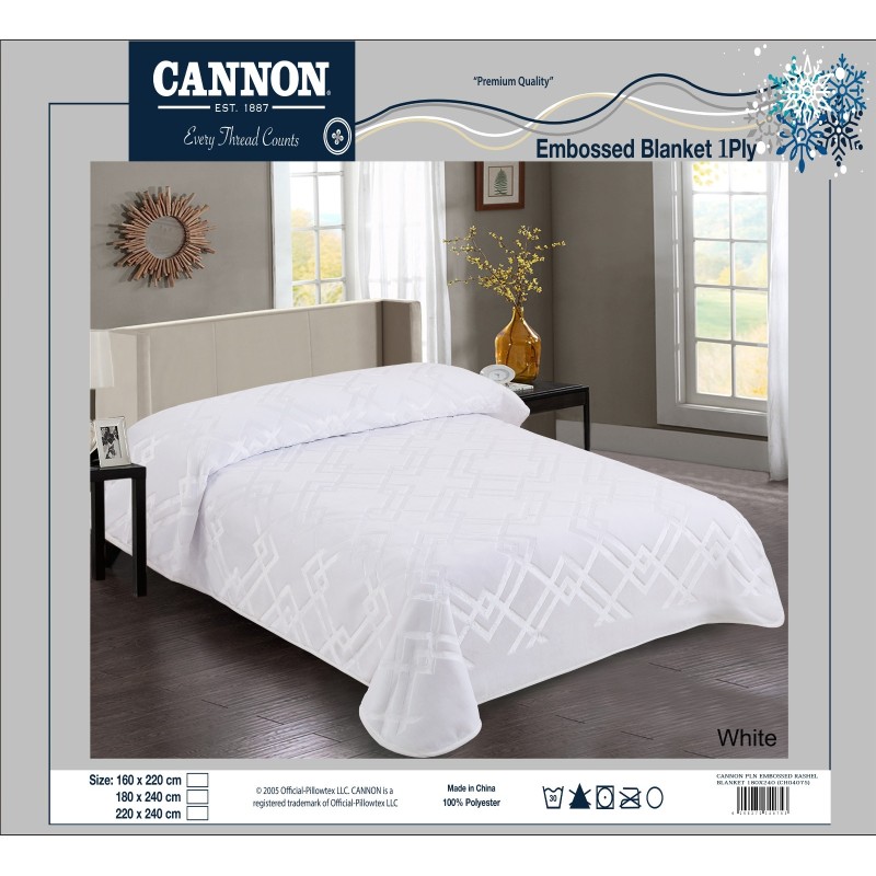 Shop CANNON Plain Embossed Rashel Blanket 180x240 CH04075WHT in